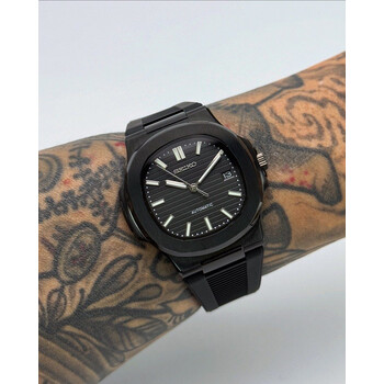 Custom Seiko Mod • Full Black Nautilus on Rubber Strap • 40mm